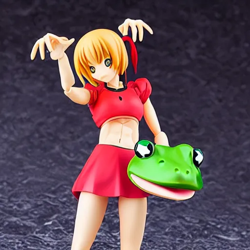 Prompt: Figma figurine of an anime girl dressed up as a frog, cute