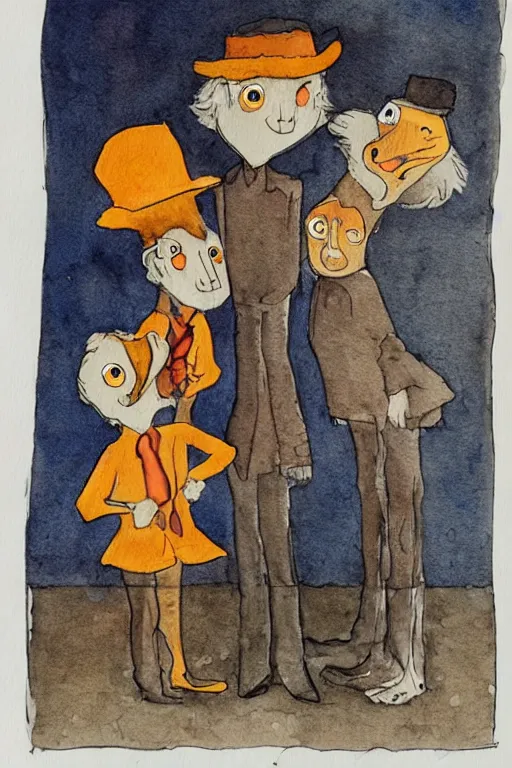 Image similar to a clockwork orange as mongooses, children's book, melancholy, watercolor, illustrated