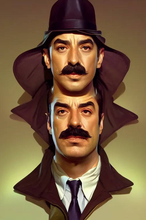 Prompt: Inspector Clouseau as a character, realistic portrait, symmetrical, highly detailed, digital painting, artstation, concept art, smooth, sharp focus, illustration, cinematic lighting, art by artgerm and greg rutkowski and alphonse mucha