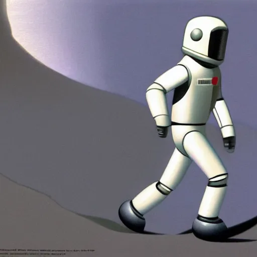 Image similar to astronaut running away from robots ralph mcquarrie