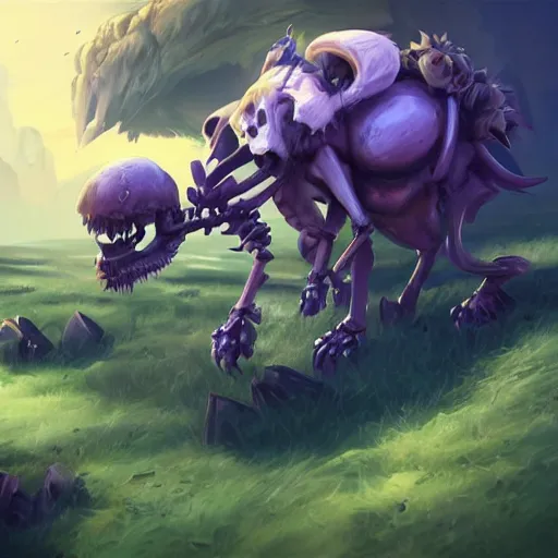 Image similar to cute skeleton animal creatures. hearthstone animal creatures, graveyard background, bright art masterpiece artstation. 8k, sharp high quality artwork in style of Jose Daniel Cabrera Pena and Greg Rutkowski, violet theme, concept art by Tooth Wu, hearthstone card game artwork