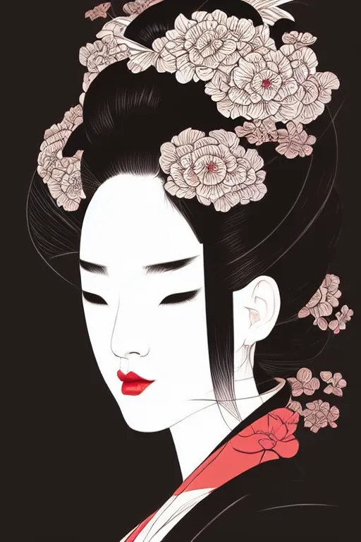 Image similar to silhouette of a geisha, vector art style, medium shot, intricate, elegant, highly detailed, digital art, ffffound, art by jc leyendecker and sachin teng