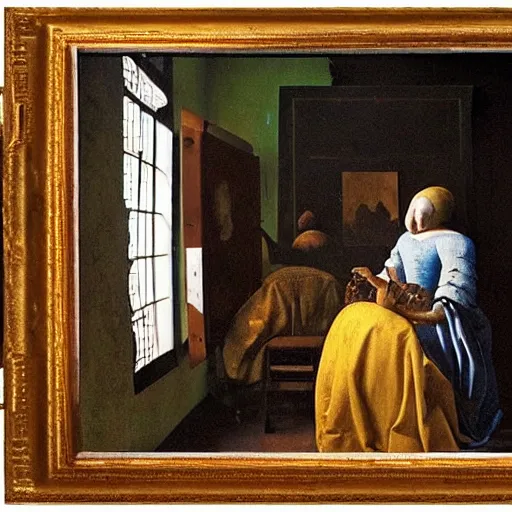 Image similar to a perfect painting, intricated detailed painting in the style of Johannes Vermeer, of a dream that I dreamt that we left all the pain and sorrows behind. We looked into our eyes as we placed our hands on each other’s chest, and all the love and happiness that had been dampened by our wounds emerged like a sprout. It felt like home. Our bodies were covered by soothing colors. Blue, violet, pink and white rays of light caressed our hearts, and suddenly, we were one. It was always meant to be that way, even though our heads tried to fool us in the past. We were one. ethereal lights, details, smooth, sharp focus, illustration, realistic, cinematic, artstation, award winning, rgb , unreal engine, octane render, cinematic light, macro, depth of field, blur, red light and clouds from the back, highly detailed epic cinematic concept art CG render made in Maya, Blender and Photoshop, octane render, excellent composition, dynamic dramatic cinematic lighting, aesthetic, very inspirational, arthouse.