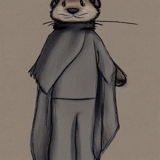 Image similar to master furry artist pastel lines full body portrait character study of the anthro male anthropomorphic otter fursona animal person wearing royal robes