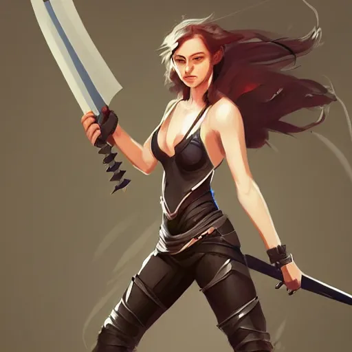 Image similar to cool female character holding a sword, digital painting, concept art, artstation, smooth, sharp focus, illustration