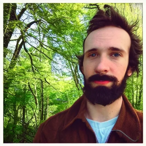 Prompt: Corran McCallum [[Corran McCallum]] facebook profile image of Corran McCallum, brown hair, blue jacket infront of trees. Young brown haired man with facial hair, photo of Corran McCallum.