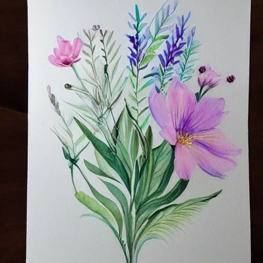 Image similar to water colour botanical designs, illustration, pastel colours, smooth, magical painting