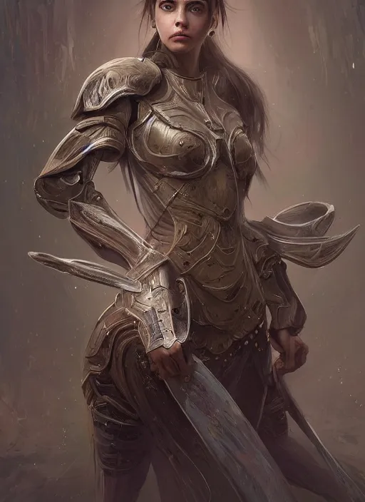 Image similar to a professional portrait of a beautiful young female, clothed in ethereal battle armor, olive skin, long dark hair, beautiful bone structure, symmetrical facial features, intricate, elegant, digital painting, concept art, smooth, sharp focus, finely detailed, illustration, from Valerian and the City of a Thousand Planets, in the style of Ruan Jia and Mandy Jurgens and Artgerm and Greg Rutkowski and William-Adolphe Bouguerea