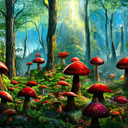 Image similar to bright, colorful, realistic, detailed from Elder Scrolls: shivering isles concept mania mushroom forest realm of madnessa portrait backlighting, kodachrome, high contrast, highly detailed, sharp focus, digital painting, concept art, illustration, trending on artstation, comic book by Alex Ross and Adam Adamowicz cover art