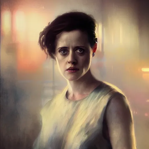 Image similar to claire foy, hyperrealistic portrait, bladerunner street, art of elysium by jeremy mann and alphonse mucha, fantasy art, photo realistic, dynamic lighting, artstation, poster, volumetric lighting, very detailed face, 4 k, award winning