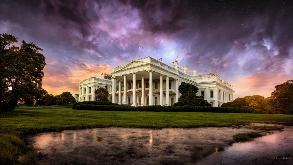 Prompt: amazing landscape photo of the white house by marc adamus, beautiful dramatic lighting