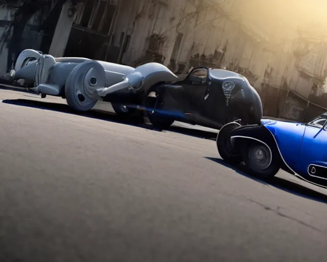 Image similar to a single bugatti type 5 7 and tesla roadster hybrid, dslr, cinematic, photorealistic, hyperdetailed