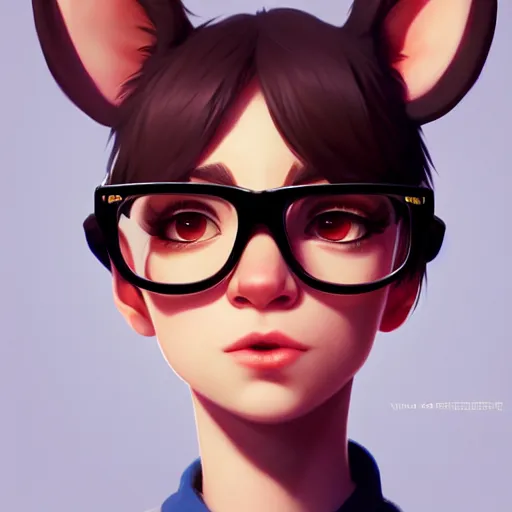 Prompt: character design portrait of an anthropomorphic furry rat girl with rat ears, wearing medium - sized glasses, looking at us, 4 k, concept art, by wlop, ilya kuvshinov, artgerm, krenz cushart, pixiv.