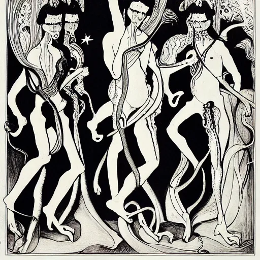 Prompt: four horsemen of the apocalypse, aubrey beardsley