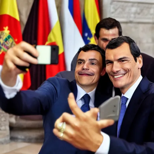 Image similar to spanish president pedro sanchez taking a selfie in venezuela