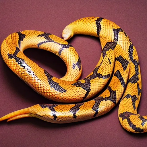 Image similar to award winning studio photography of a snake with weird fruit, studio lighting, solid background