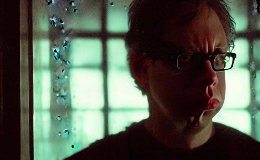 Prompt: cinestill 5 0 d candid photographic portrait by david cronenberg of todd solondz charles thompson iv, modern cyberpunk moody emotional cinematic, closeup, pouring rain menacing lights shadows, 8 k, hd, high resolution, 3 5 mm, f / 3 2, ultra realistic faces, ex machina