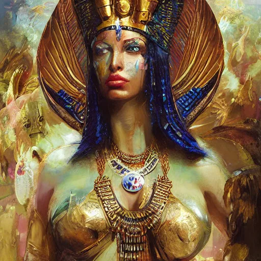 Prompt: queen goddess isis, high fantasy, by john berkey, by peter mohrbacher, renaissance oil painting, realism, master study, hyperrealist,