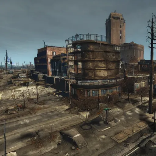 Image similar to copenhagen in ruins post - nuclear war in fallout 4, in game screenshot