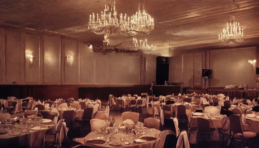 Image similar to 70s movie still of a man with very very long arms in a soviet ballroom, eastmancolor, heavy grain, high quality, higly detailed, liminal space