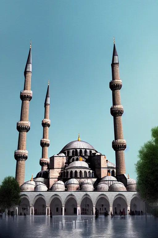 Image similar to a giant mosque in istanbul, digital art, realistic, artstation, soft colours, cinematic