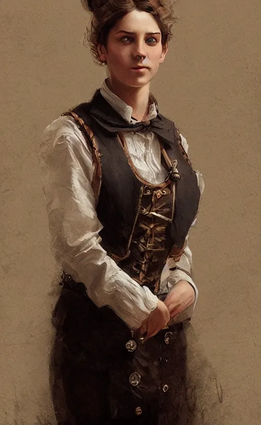 Prompt: Portrait of a victorian catgirl wearing a waistcoat, female, detailed face, victorian, highly detailed, cinematic lighting, digital art painting by greg rutkowski