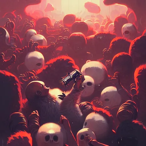 Prompt: highly detailed metal album cover featuring a cute white baby seal in a mosh pit by atey ghailan, by greg rutkowski, by greg tocchini, by james gilleard, by joe fenton, by kaethe butcher