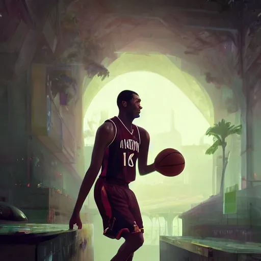 Image similar to highly detailed basketball player, in gta v, stephen bliss, unreal engine, fantasy art by greg rutkowski, loish, rhads, ferdinand knab, makoto shinkai and lois van baarle, ilya kuvshinov, rossdraws, tom bagshaw, global illumination, radiant light, detailed and intricate environment