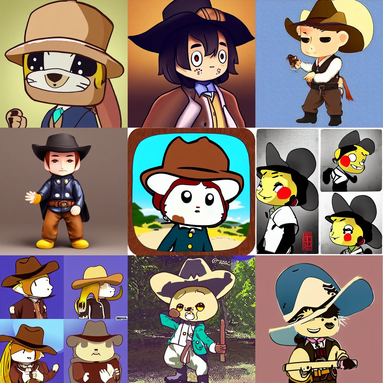 Prompt: a cute cowboy in the style of agressetsuko, aggresive retsuko