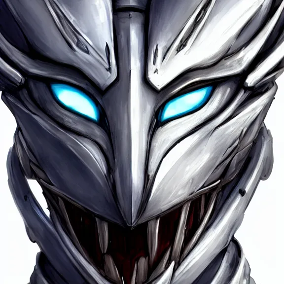 Image similar to high quality close up headshot of a cute beautiful stunning robot anthropomorphic female dragon, with sleek silver armor, a black OLED visor over the eyes, facing the camera, maw open and about to eat you, you being dragon food, the open maw being detailed and soft, highly detailed digital art, furry art, anthro art, sci fi, warframe art, destiny art, high quality, 3D realistic, dragon mawshot, furry mawshot, macro art, dragon art, Furaffinity, Deviantart