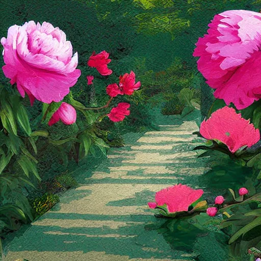 Prompt: Peony garden, digital art