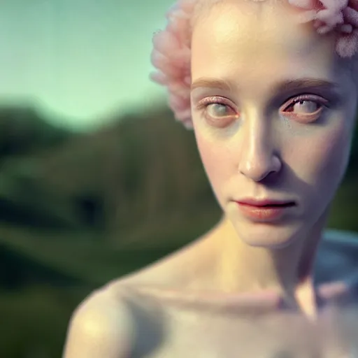 Image similar to photographic portrait of a stunningly beautiful english renaissance female in soft dreamy light at sunset, beside the river, soft focus, contemporary fashion shoot, in a denis villeneuve and tim burton movie, by edward robert hughes, annie leibovitz and steve mccurry, david lazar, jimmy nelsson, extremely detailed, breathtaking, hyperrealistic, perfect face, octane render