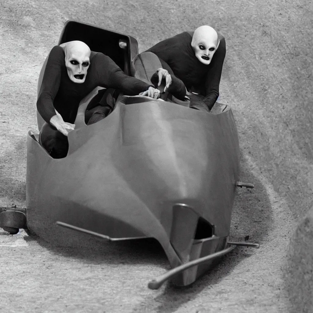 Prompt: nosferatu in a bobsleigh