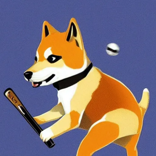 Prompt: a buff shiba inu humanoid holding a baseball bat