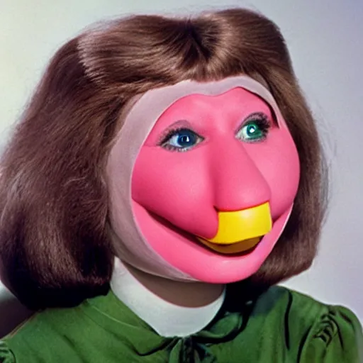 Image similar to woman with a nostril face, long snout, 1974 wacky live-action children's television show, technicolor film