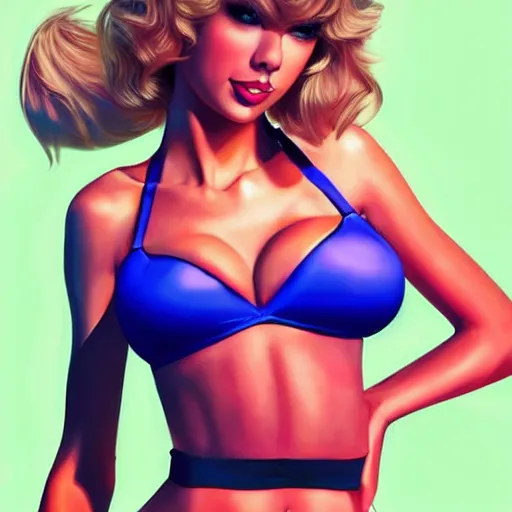 Prompt: Taylor Swift Cosplaying Lola Bunny, modeling, posing, two piece workout clothes, training bra, quality lighting, vibrant colors, maximalism, face and body details, Tooth Wu Artgerm WLOP artstation deviantart, 8k, fanart, playboy style, very very aesthetic