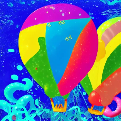 Image similar to balloon animals pop art but placed under the sea in the little mermaid magical kingdom. digital art