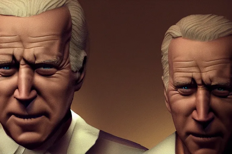 Image similar to creepy joe biden portrait stuck in the matrix, glitchy, buggy, playstation 1 graphics, low poly 3 d render, creepypasta, volumetric lighting, octane render, scary, award - winning, detailed, weird, close - up, featured on artstation, strange, off - putting, demonic, odd, atmospheric, ambient, spooky