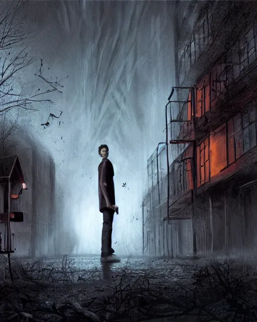 Image similar to concept illustration from the'0 0 s supernatural thriller'an open flame ', a high quality high detail digital matte painting by david mattingly and samuel araya and tim jacobus and michael whelan, hd 4 k 8 k, realistic details, photorealistic lighting, modern horror aesthetic, composition and scene layout inspired by gregory crewdson and brendon burton.