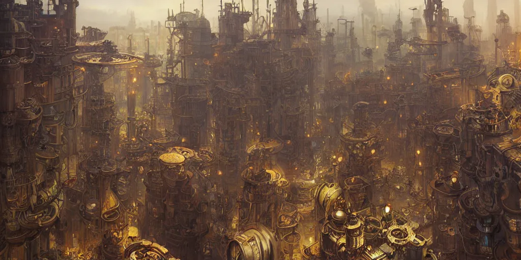 Image similar to steampunk city built on giant gears, clockwork, giant mechanisms, industry, steampunk villages castles, buildings vista artstation illustration sharp focus sunlit vista painted by ruan jia raymond swanland lawrence alma tadema zdzislaw beksinski norman rockwell tom lovell alex malveda greg staples