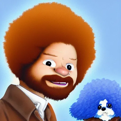 Prompt: bob ross as a dog, style of bluey