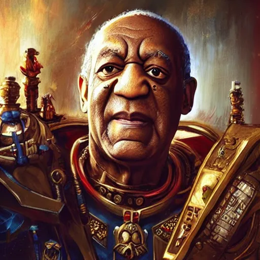 Prompt: Bill Cosby as the emperor of humanity from warhammer 40k, detailed face made by stanly artgerm lau, wlop, rossdraws, james jean, andrei riabovitchev ,marc simonetti