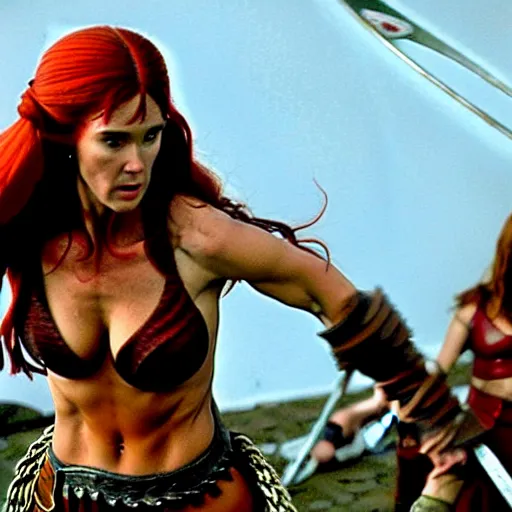 Image similar to jennifer connelly as red sonja, battle scene