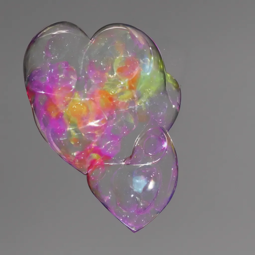 Prompt: a soap bubble in the form of a heart