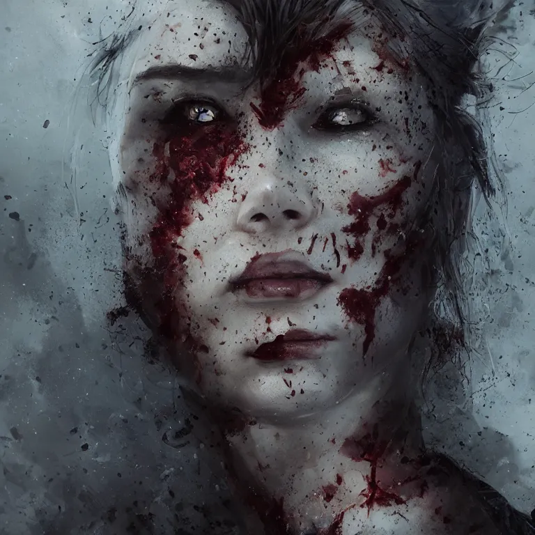 Image similar to A portrait of a monstrous women cuts all over her face by Greg Rutkowski, Sung Choi, Mitchell Mohrhauser, Maciej Kuciara, Johnson Ting, Maxim Verehin, Peter Konig, Bloodborne, 8k photorealistic, cinematic lighting, HD, high details, dramatic, dark atmosphere, trending on artstation