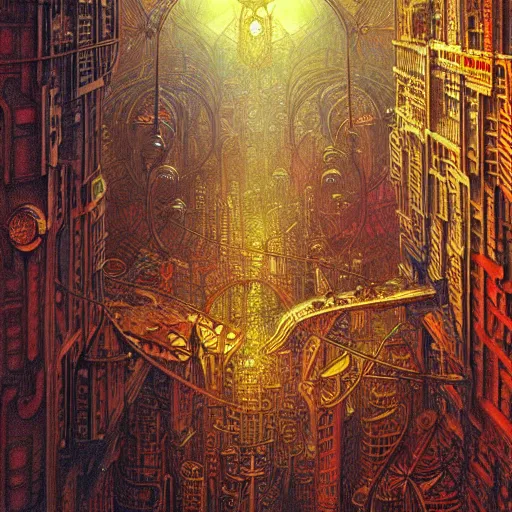 Prompt: highly detailed sci - fi steampunk overpopulated city, stained glass concept art drawing, intricate and stylized infernal designs by zdizslaw beksinski, kilian eng, alphonse mucha
