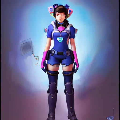 Image similar to D.VA from Overwatch wearing a police uniform, holding handcuffs in one hand Blizzard Concept Art Studio Ghibli. oil paint. 4k. by brom.