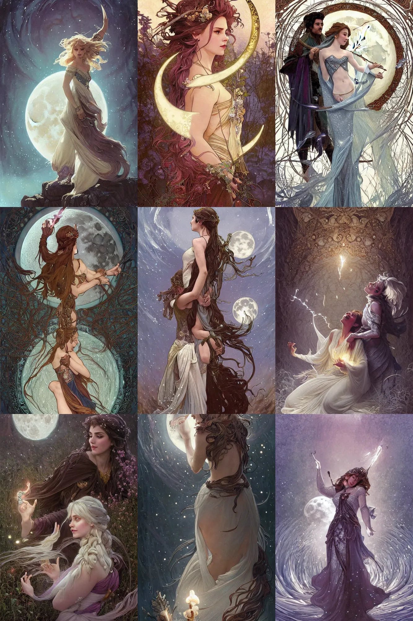 Prompt: friends saying goodbye to the goddess of the moon magician casting lightening spells, Frozen II Klaus film, fantasy, intricate, elegant, highly detailed, digital painting, artstation, concept art, smooth, sharp focus, illustration, art masterpiece by art by Krenz Cushart and Artem Demura and alphonse mucha, ArtGerm, Jon Lothian, Danilo Torres, Adi Meyers, Thomas Reimann, Gaston Bussiere