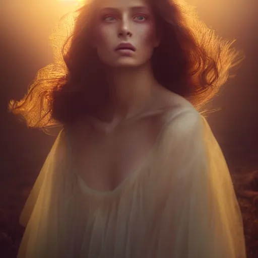 Image similar to photographic portrait of a stunningly beautiful female ghost in soft dreamy light at sunset, smoke fog dust, god rays contemporary fashion shoot, by edward robert hughes, annie leibovitz and steve mccurry, david lazar, jimmy nelsson, breathtaking, 8 k resolution, extremely detailed, beautiful, establishing shot, artistic, hyperrealistic, beautiful face, octane render