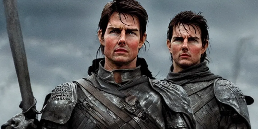 Image similar to ' tom cruise'as the entire army of mordor 9 0 0 0'lord of the rings ', cinematic scene, award winning